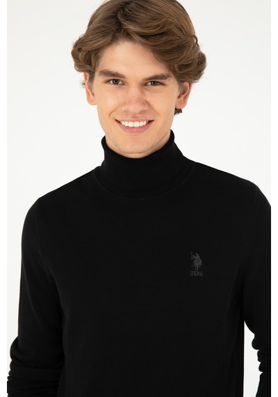 U.S. Polo Assn. Erkek Slim Fit Boğazlı Yaka Siyah Basic Kazak 50288884-VR046