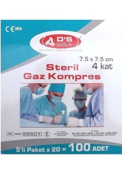 DS Damla Sağlık Steril Gaz Kompres 7.5 x 7.5 CM 5'li Zarf 100 Adet