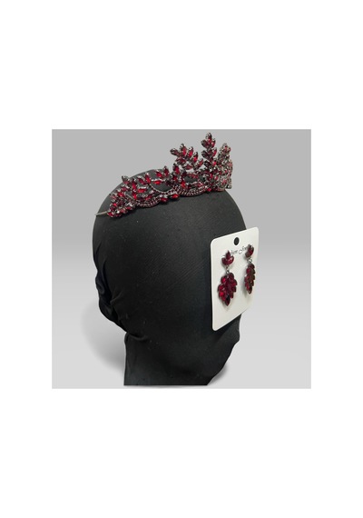 Majestic Blossom Crown - Gelin Kına After Taç Ve Küpe Bordo - 797153335 Bordo