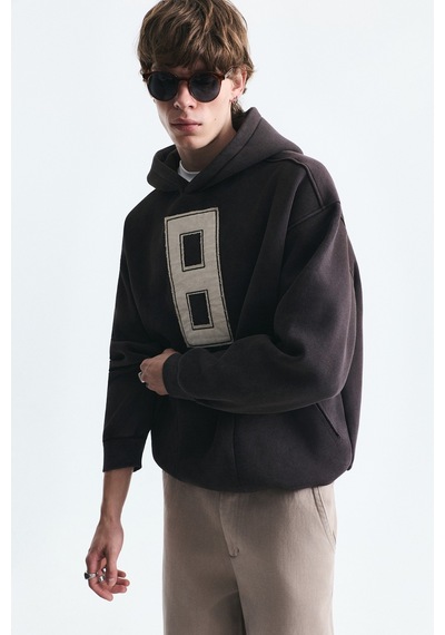 Vamos Numara Baskılı Oversize Sweatshirt Kahve