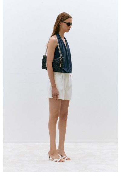 Suud Collection Mavi Nina Dökümlü Halter Top