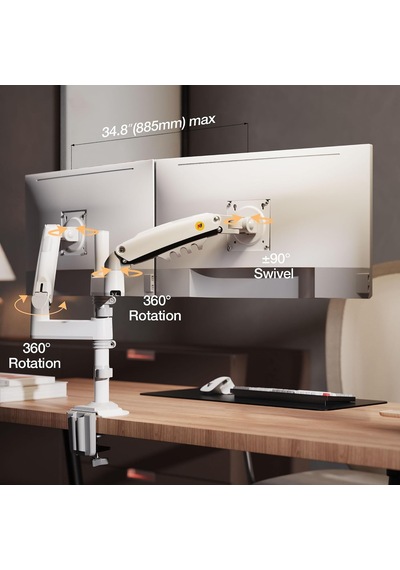 Lexroo North Bayou Nb H180 17-27" Çift Kol 2-9 Kg Amortisörlü Monitör Standı Beyaz