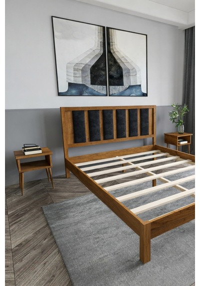 Renazzo Ori On Siyah Puf Başlıklı Masif Ahşap Karyola Ceviz 100x200 Ceviz - 100 X 200 Renazzo Ori On Siyah Puf Başlıklı Masif Ahşap Karyola Ceviz 100x200 Ceviz - 100 X 200