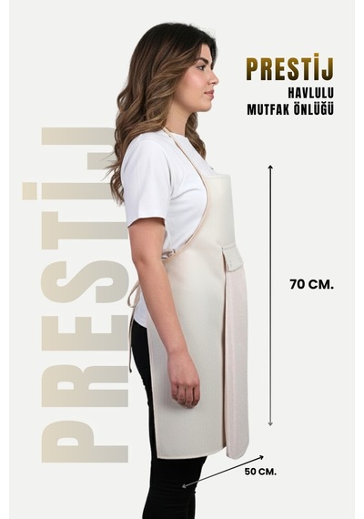 Prestij 4lü Set Sıvı Geçirmez Su Geçirmez Mutfak Önlüğü Eldiven Tutacak Krem Krem