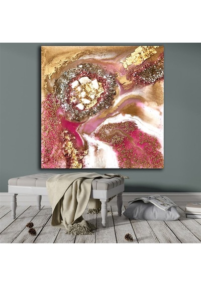 Kanvas Modern Tablo Pembe Ve Altın Renkler