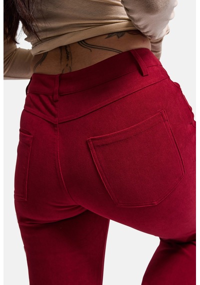 Kadın Bordo Flare Fit Pürüzsüz Dokulu Esnek Velvet Kadife Kumaş Pantolon