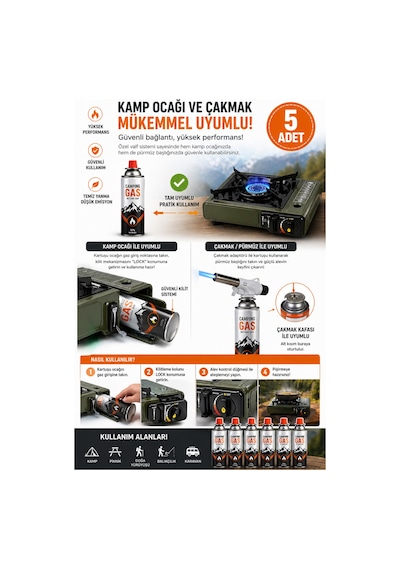 5 Adet Kamp Gaz Kartuşu 400 Ml Kartuşlu Ocak Ve Pürmüz Uyumlu Butan Gaz Tüpü Yedek Kamp Gazı Seti Çok Renkli