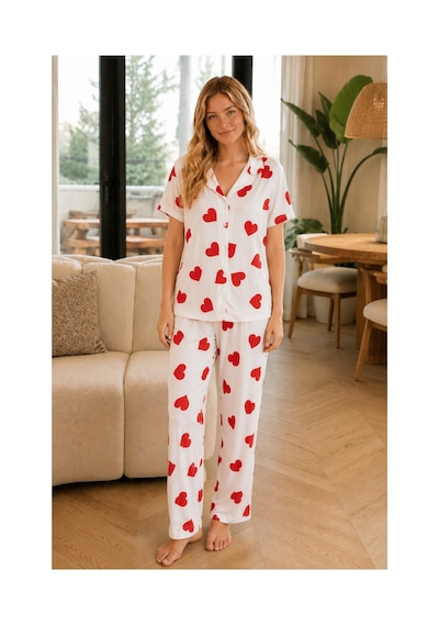 Rindahomewear Kadın Milan Düğmeli Pijama Takımı Beyaz1