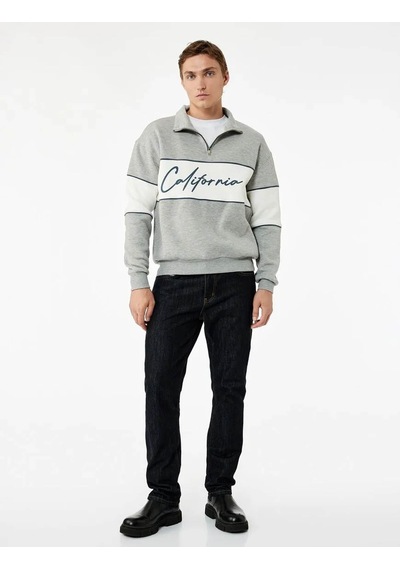 Koton Kolej Baskılı Yarım Fermuarlı Gri Erkek Sweatshirt 6wam70034mk Gri