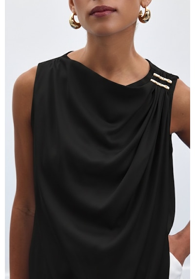 Sateen Aksesuar Detaylı Kolsuz Bluz - Siyah-136916 Siyah