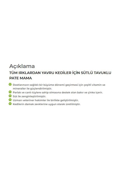 100 Gr Püre Kedi Maması Yavru Sütlü & Tavuklu - 12'li