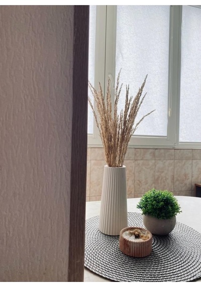 Beyaz Çizgili Büyük Boy Vazo İskandinav Stil / Taş Tozu / 19cm Beyaz