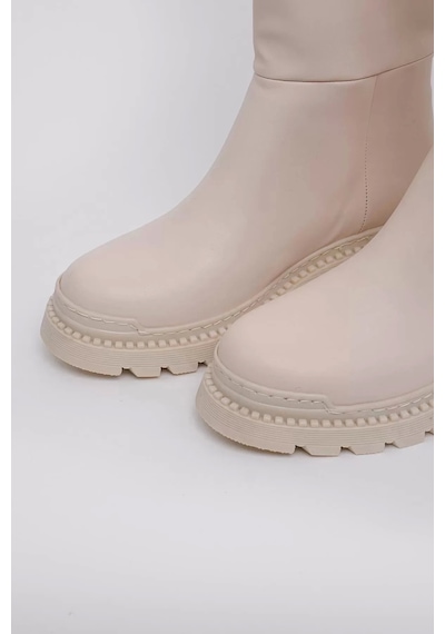 Supermark Capri Vegan Deri Termal Kauçuk Krem Rengi Çizme 45027