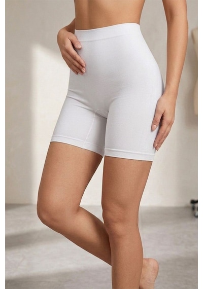 Fit Women Yüksek Bel Dikişsiz Kadın Orta Boy Boxer 2002-beyaz