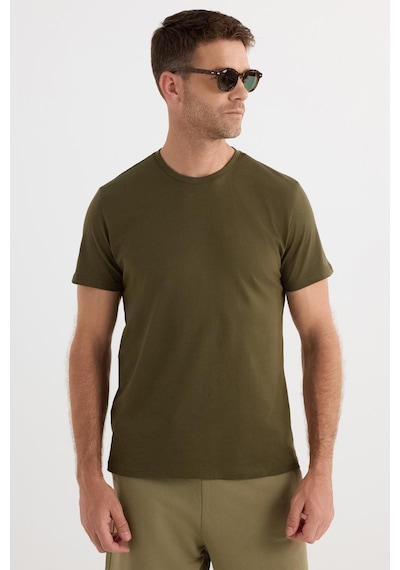 Tudors Unisex Slim Fit Dar Kesim %100 Pamuk Yumuşak Dokulu Yeşil Bisiklet Yaka Tişört-33604 Yeşil