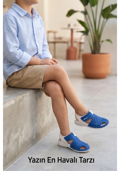 Breezewalk Hafif Ve Esnek Tabanlı Delikli Erkek Çocuk Mavi Beyaz Sandalet - Cırt Cırtlı Arka Ban... Breezewalk Hafif Ve Esnek Tabanlı Delikli Erkek Çocuk Mavi Beyaz Sandalet - Cırt Cırtlı Arka Ban...