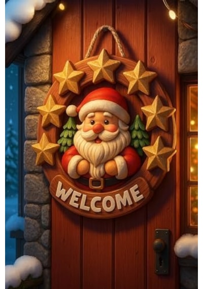 Yuvarlak Yıldızlı Ahşap Noel Kapı Süsü Yılbaşı Mazemeleri Yılbaşı Temalı Hediyeler 2026 23-23 Cm