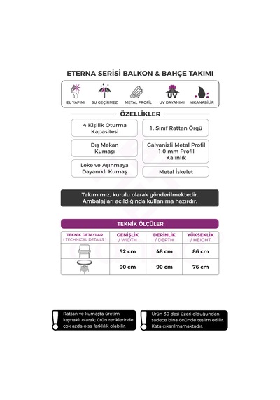 Eterna Serisi 1.sınıf 4 Adet Tekli Siyah Rattan Gri Minder Balkon Bahçe Takımı Eterna Serisi 1.sınıf 4 Adet Tekli Siyah Rattan Gri Minder Balkon Bahçe Takımı