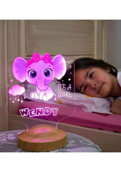 Kız Çocuğa Hediye Fil Figürlü Hediyelik Kişiye Özel Tatlı Fil 3d Led Lamba