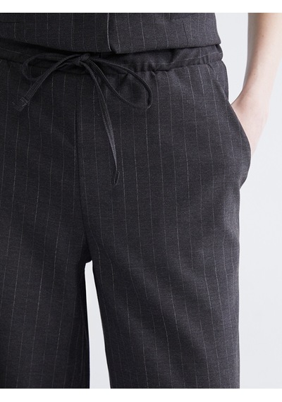 Lcwaıkıkı Classic Gri Beli Lastikli Çizgili Kadın Pantolon