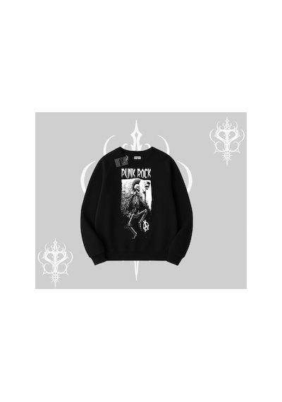 Tarzsokak Biskilet Sweatshirt Punk Rock Chaos Skeleton Riot Siyah