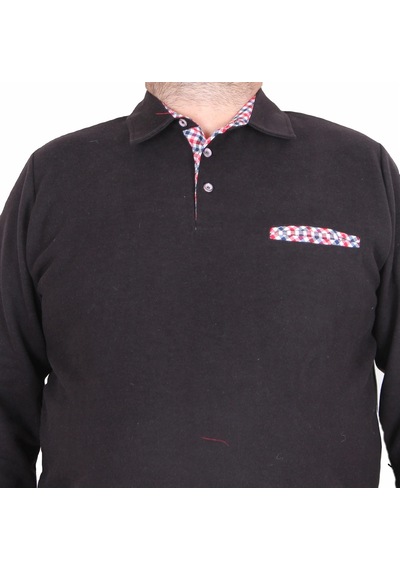 Moc Grande Mocgrande Erkek Büyük Beden Polo Yaka Sweat Flota Cep 24407 Sıyah Siyah