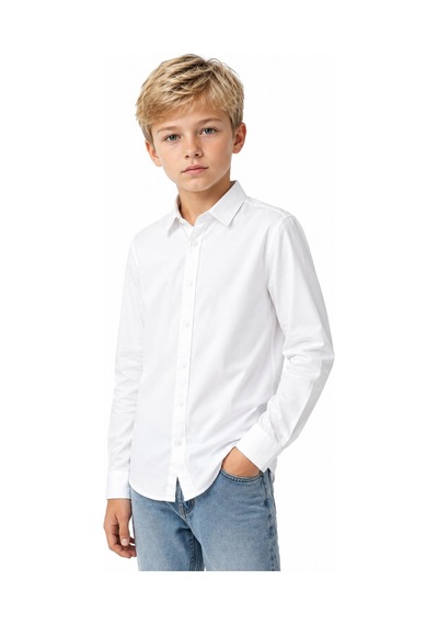 Ahengim Erkek Çocuk Modern Kesim Basic Günlük Ve Şık Gömlek Beyaz