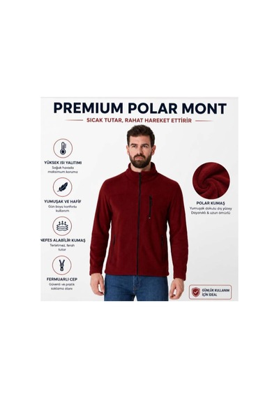 Luxıc Core Erkek Bordo Fermuarlı Polar Ceket Dik Yaka Günlük Ve Outdoor Kullanım
