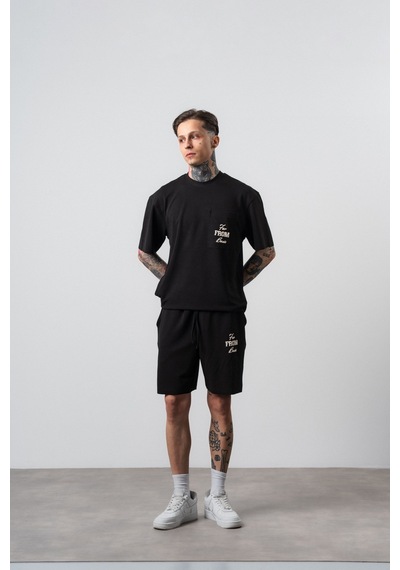 Respire Erkek Far From Basic Baskılı Regular Fit T-shirt Şort Takım Siyah