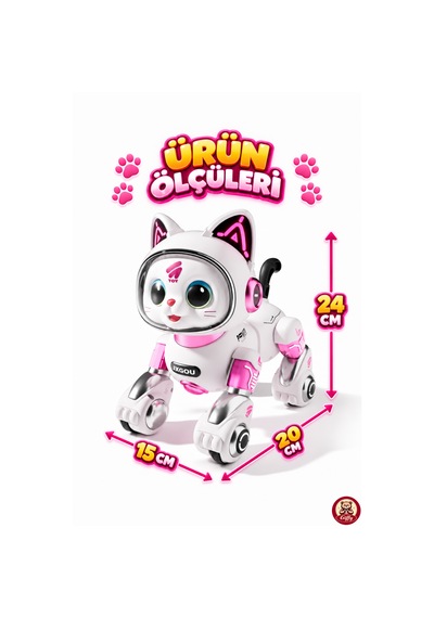 Oyuncak Uzaktan Kumandalı Sensörlü Akıllı Robot Kedi İngilizce Sesli Komutlu Şarjlı Işıklı Sesli Dans Eden Programlanabilir Full Fonksiyon Rc Kedi Pembe
