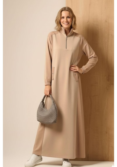 Ftz Women Kadın Scuba Spandex Elbise Beige 31260 Beige