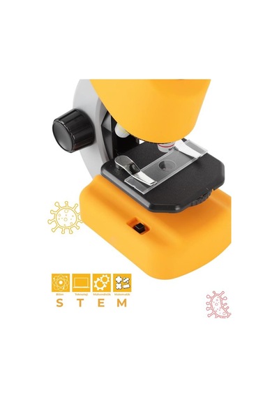 Temel Sarı Stem Mikroskop Seti 100x 400x 1200x Plastik Gövdeli Bilim Kiti