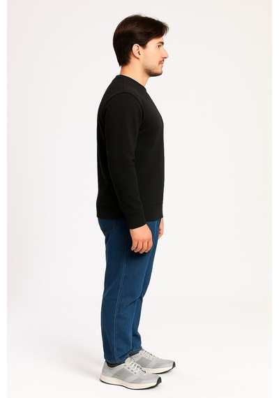 Vatan Tekstil İçi Polarlı Hafif Dar Kalıp Bisiklet Yaka Erkek Basic Sweatshirt Siyah