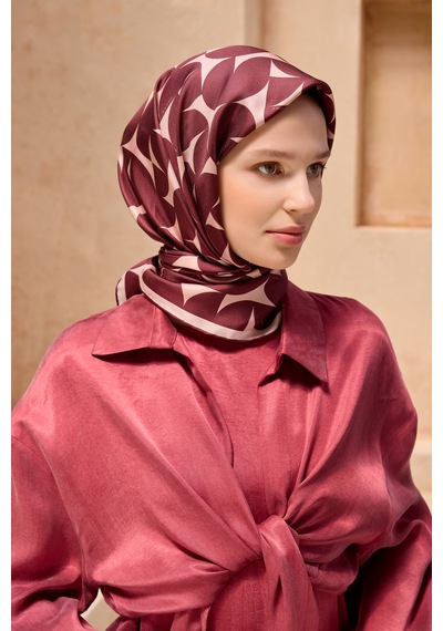Belli Twill İpek Eşarp 4117-30 Bordo, Pudra Bordo - Pudra