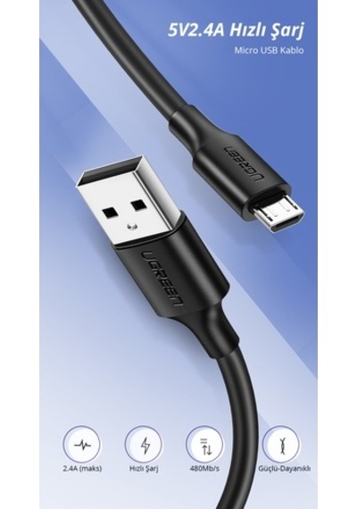 Ugreen Micro Usb Şarj Ve Data Kablosu Beyaz 1 Metre