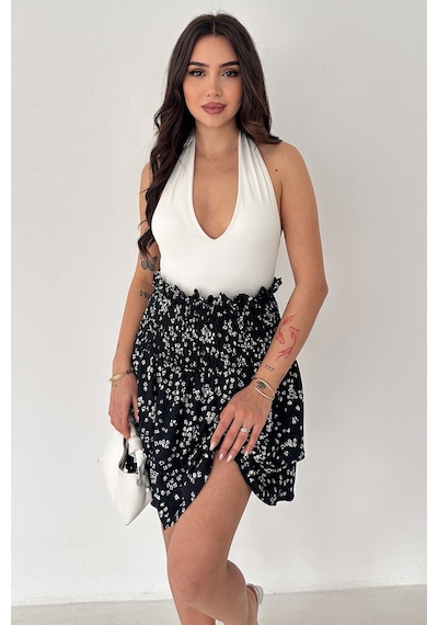 Kadın Katlı Smock Bel Mini Short Etek Summer Layers Lacivert