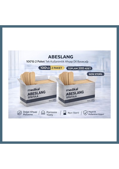 Bezos Abeslang 100'lü 2 Paket Tek Kullanımlık Ahşap Dil Basacağı Non Steril Medikal Spatula Toplam 200 Adet Agc