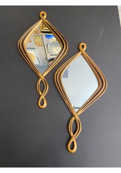 Dekoratif Polyester Dörtlü Damla Burgulu Lüks Salon Duvar Ayna Takımı Gold-eskitme