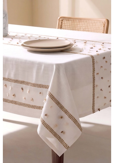 Lalin Bej Puantiye Masa Örtüsü 160x220 Cm Çok Renkli