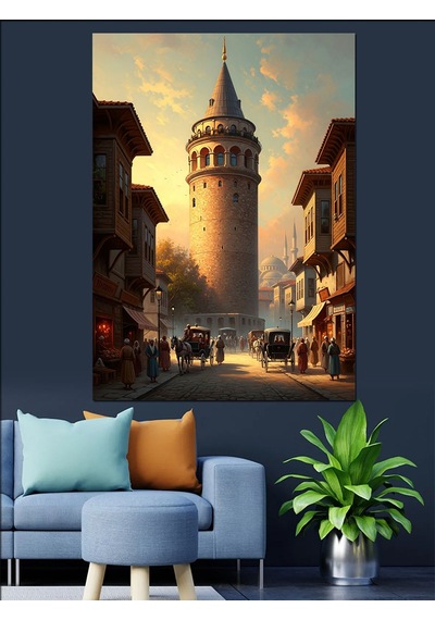 Galata Kulesi Ve Eski İstanbul Dekoratif Kanvas - Mdf Ahşap Tablo