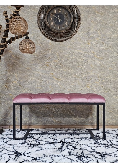 Zafir Siyah Boyalı - L - Ayaklı 100 Cm X 38 Cm Oturak - Bench - Makyaj Taburesi - Makyaj Oturak Pembe