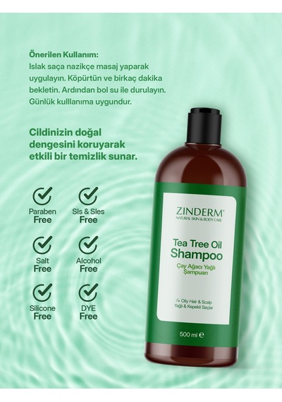 Zinderm Arındırıcı Ve Dengeleyici Tuzsuz Çay Ağacı Şampuanı 500 ML