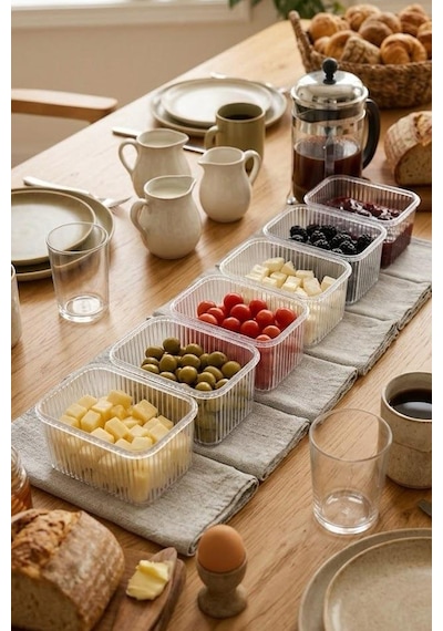 6'lı Etiketli Vakumlu Dikdörtgen Saklama Kabı-kahvaltılık 900 Ml Beyaz