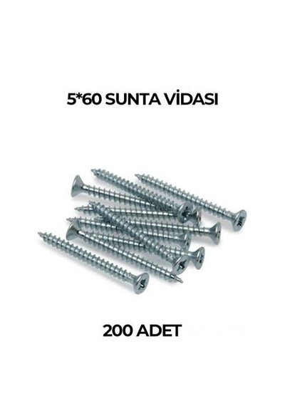5 X 60 Mm 1 Kutu 200 Adet Sunta Ağaç Vidası
