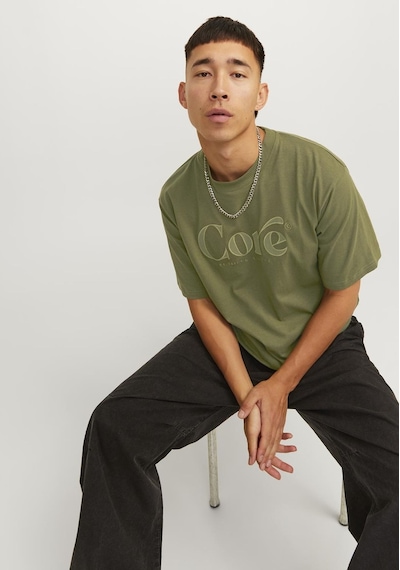 Jack & Jones Erkek Logo Baskili Bisiklet Yaka Tisört - Austin 12256401 Cypress Yeşil