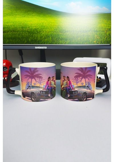 Gta 6 Baskılı Seramik Lüks Kupa 1 Adet Özel Siyah Kulp Dalga Kulp V1d Çok Renkli