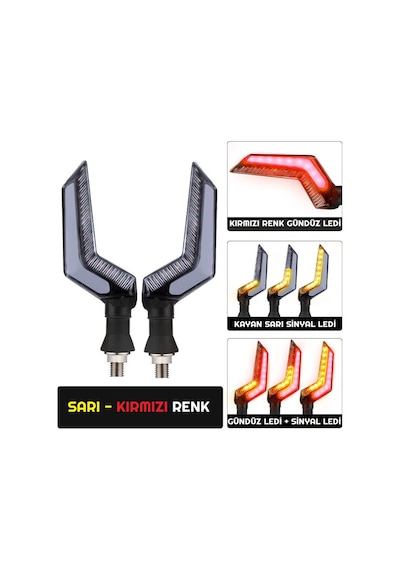 Sarı-Kırmızı Renk Motosiklet Sinyal Ledi Takımı Kayar DRL Gündüz