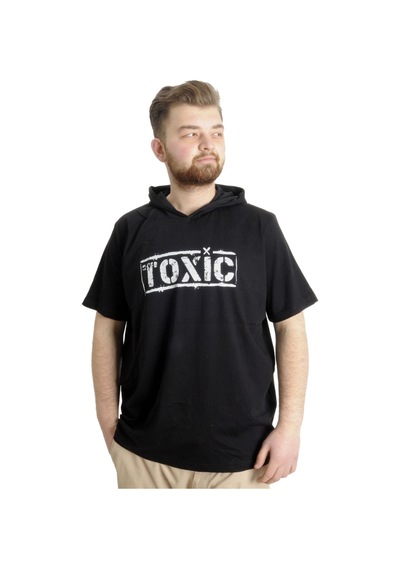 Mode Xl Büyük Beden Erkek T-Shirt Kapşonlu Toxıc 23119 Siyah 001
