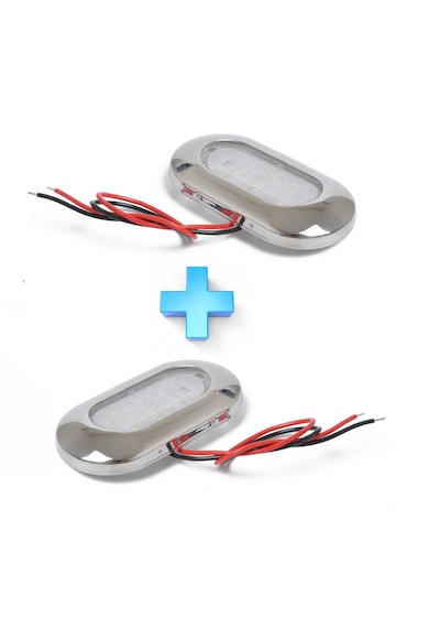 2'li Tekne Merdiven Lambası. 12v. Krom Çerçeve. Beyaz. Aydınlatma Beyaz