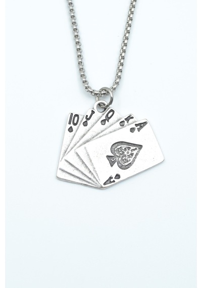 Poker İskambil Örme Zincir Kolye Gümüş